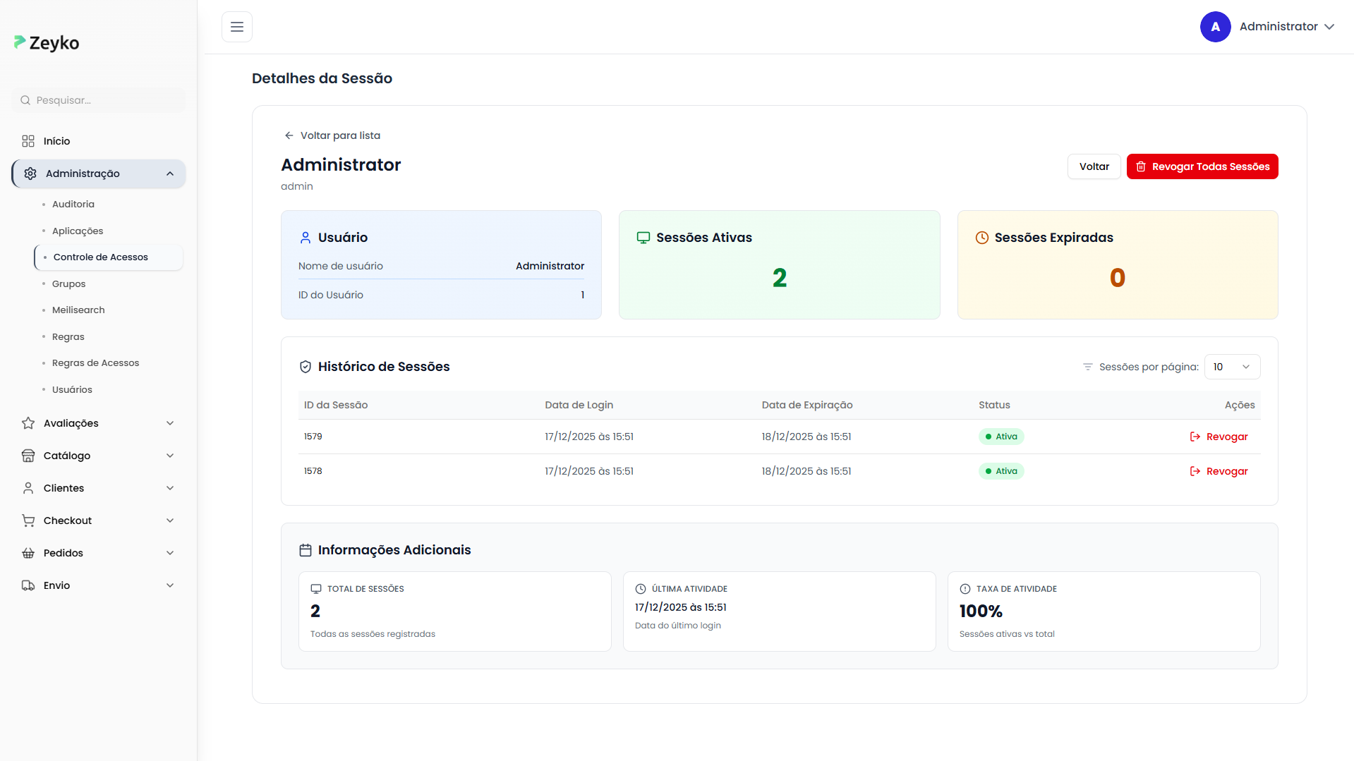 Cabeçalho de detalhes do usuário