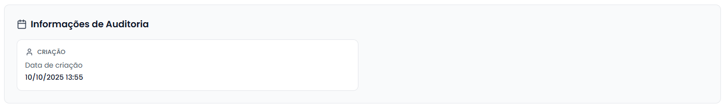 Card de informações de auditoria