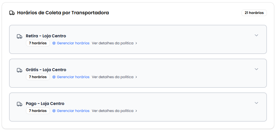 Card de horários de coleta