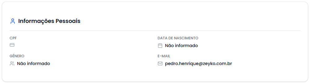 Card de informações pessoais