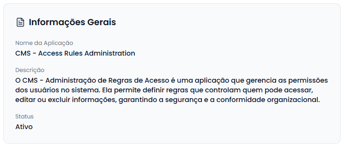 Card de informações gerais