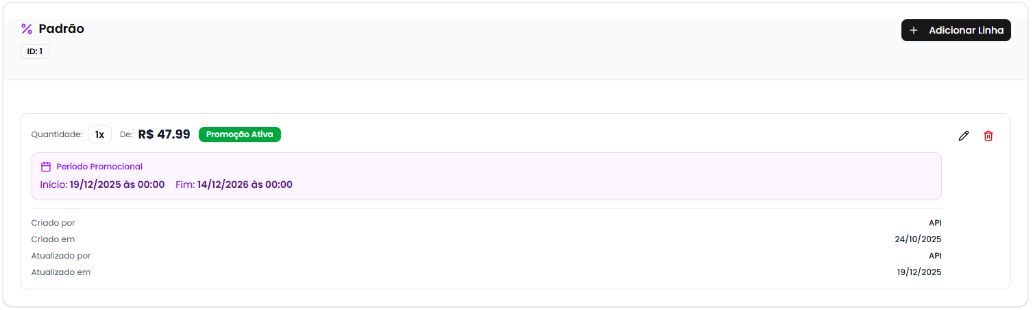 Card de política de preços