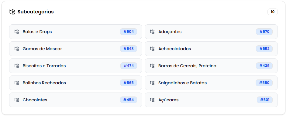 Card de subcategorias