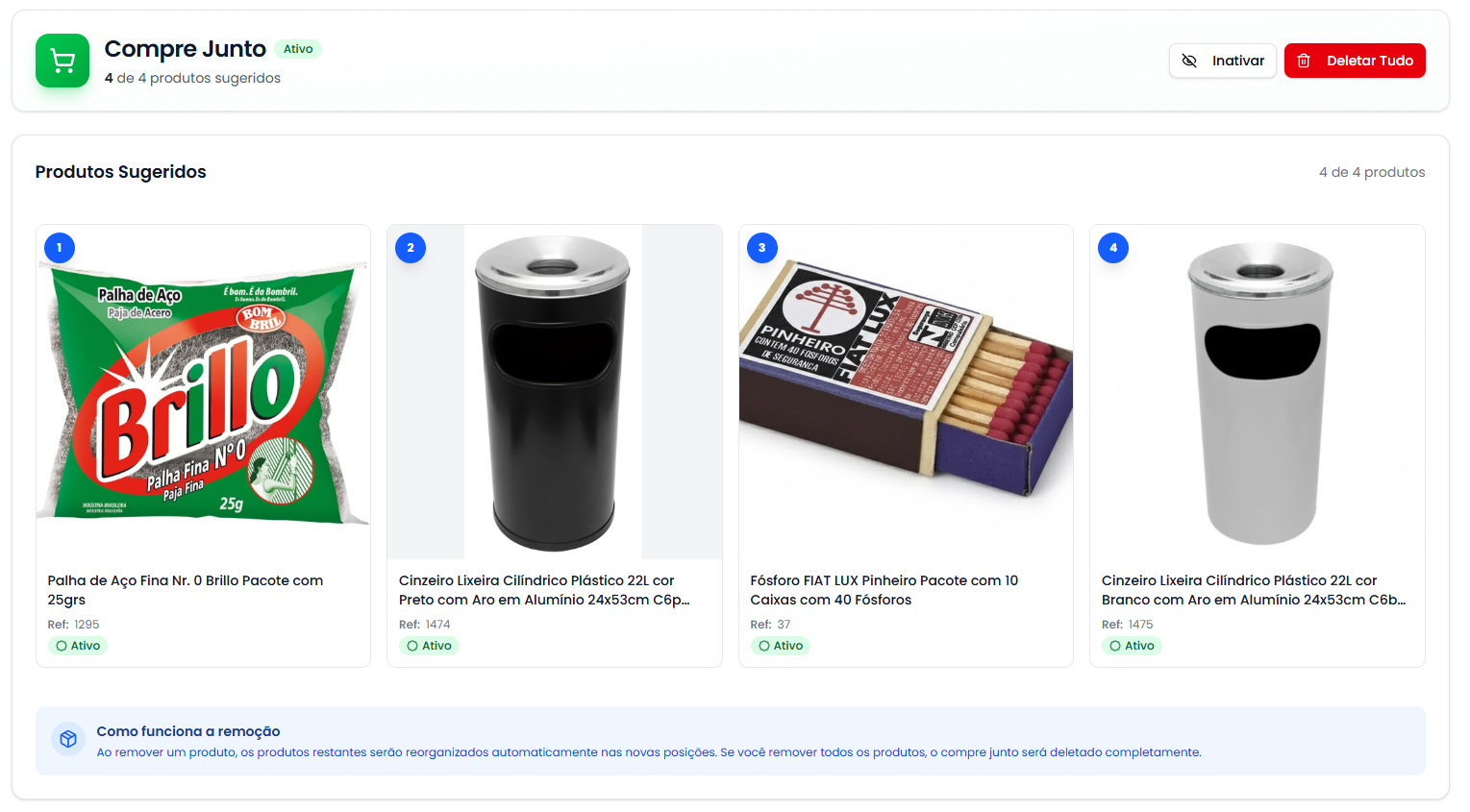 Cards de produtos compre junto