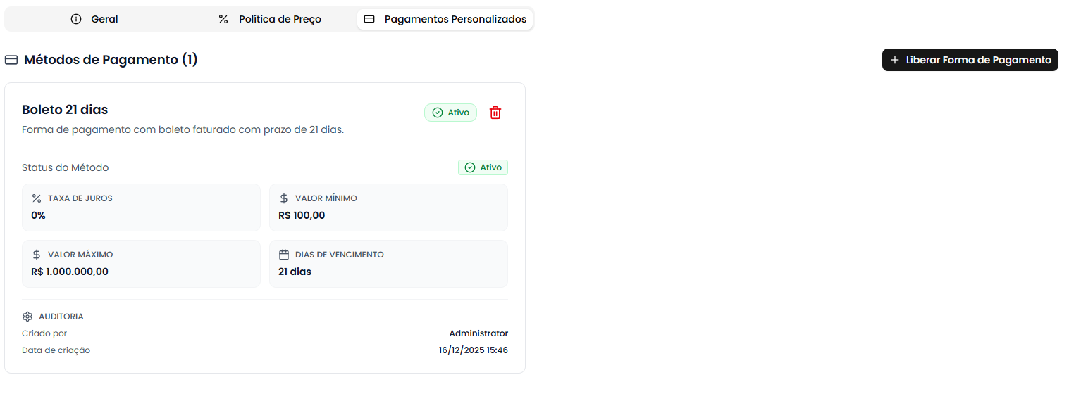 Com métodos de pagamento