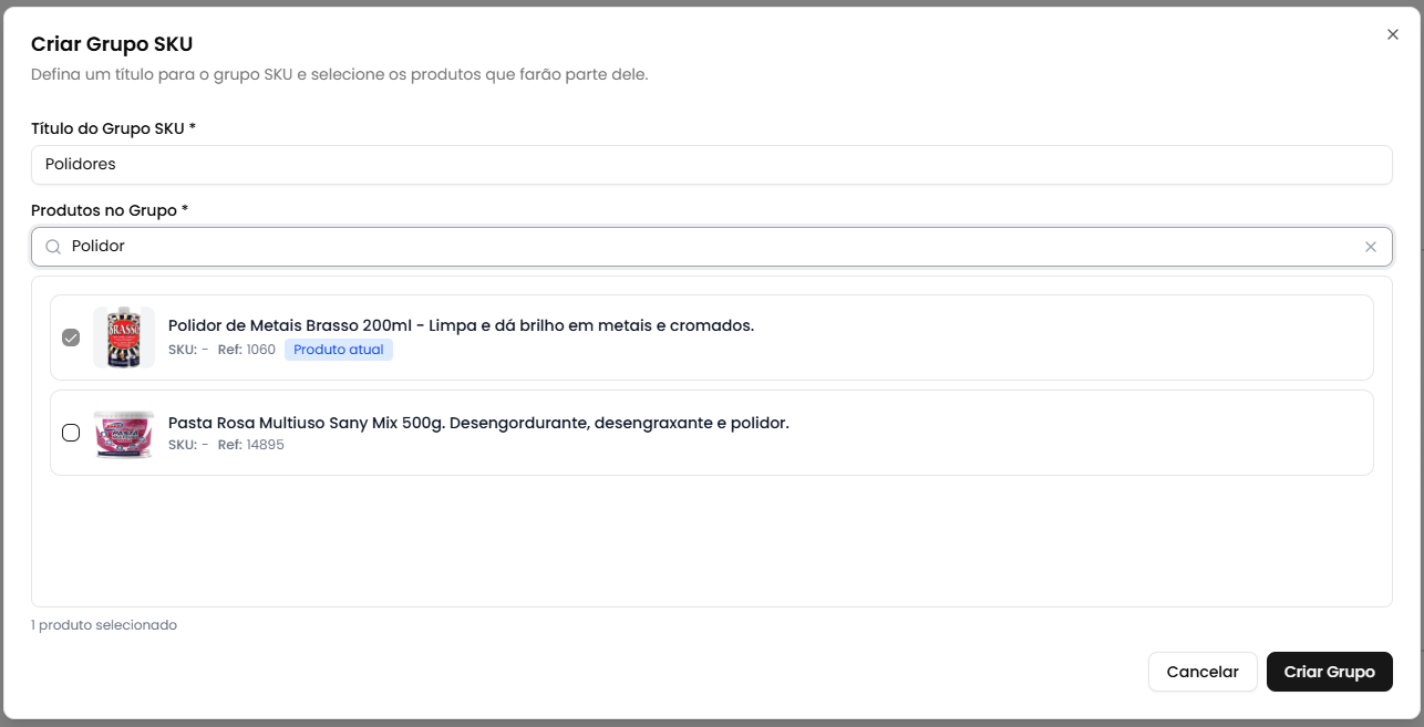 Configuração de grupo SKU