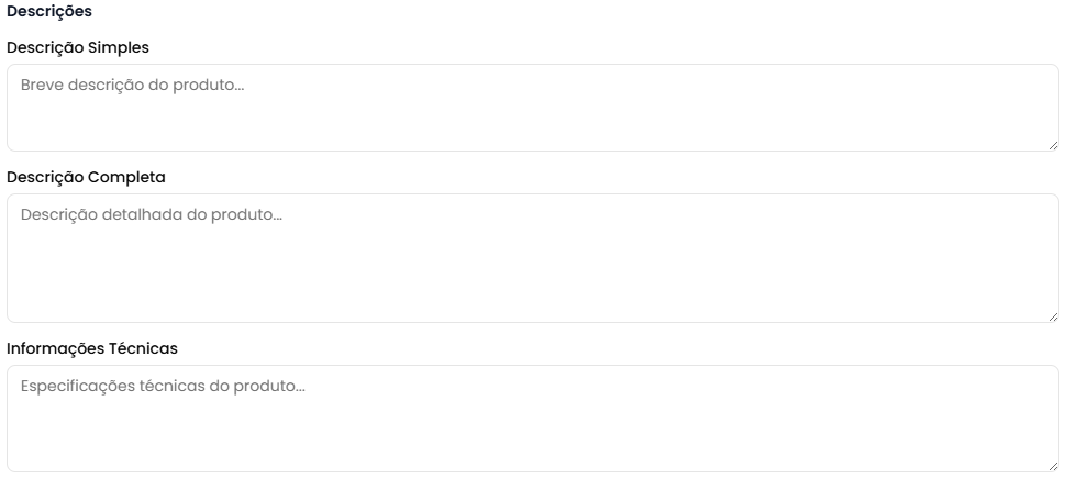 Descrições do produto