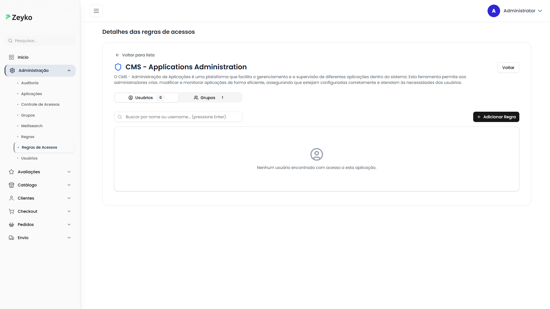 Tela de detalhes da aplicação