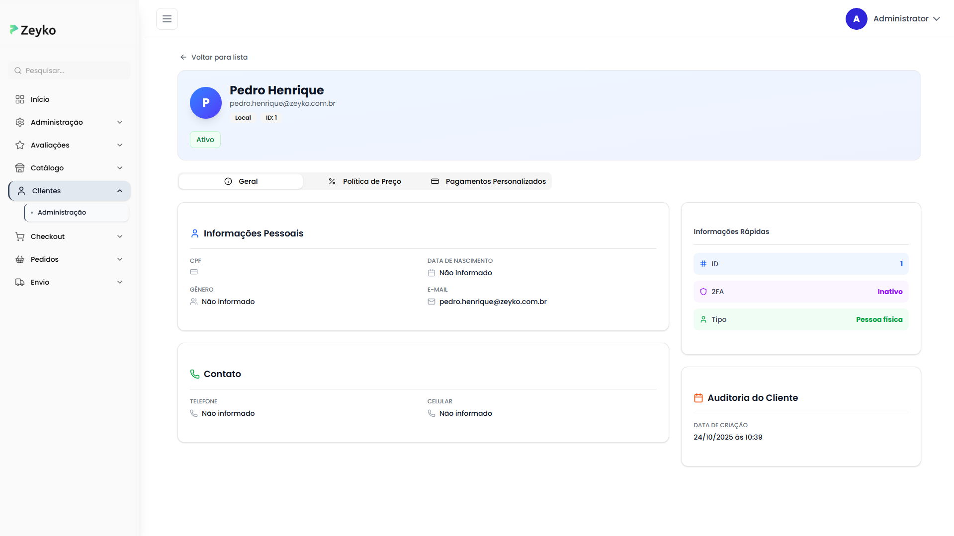 Tela de detalhes do cliente