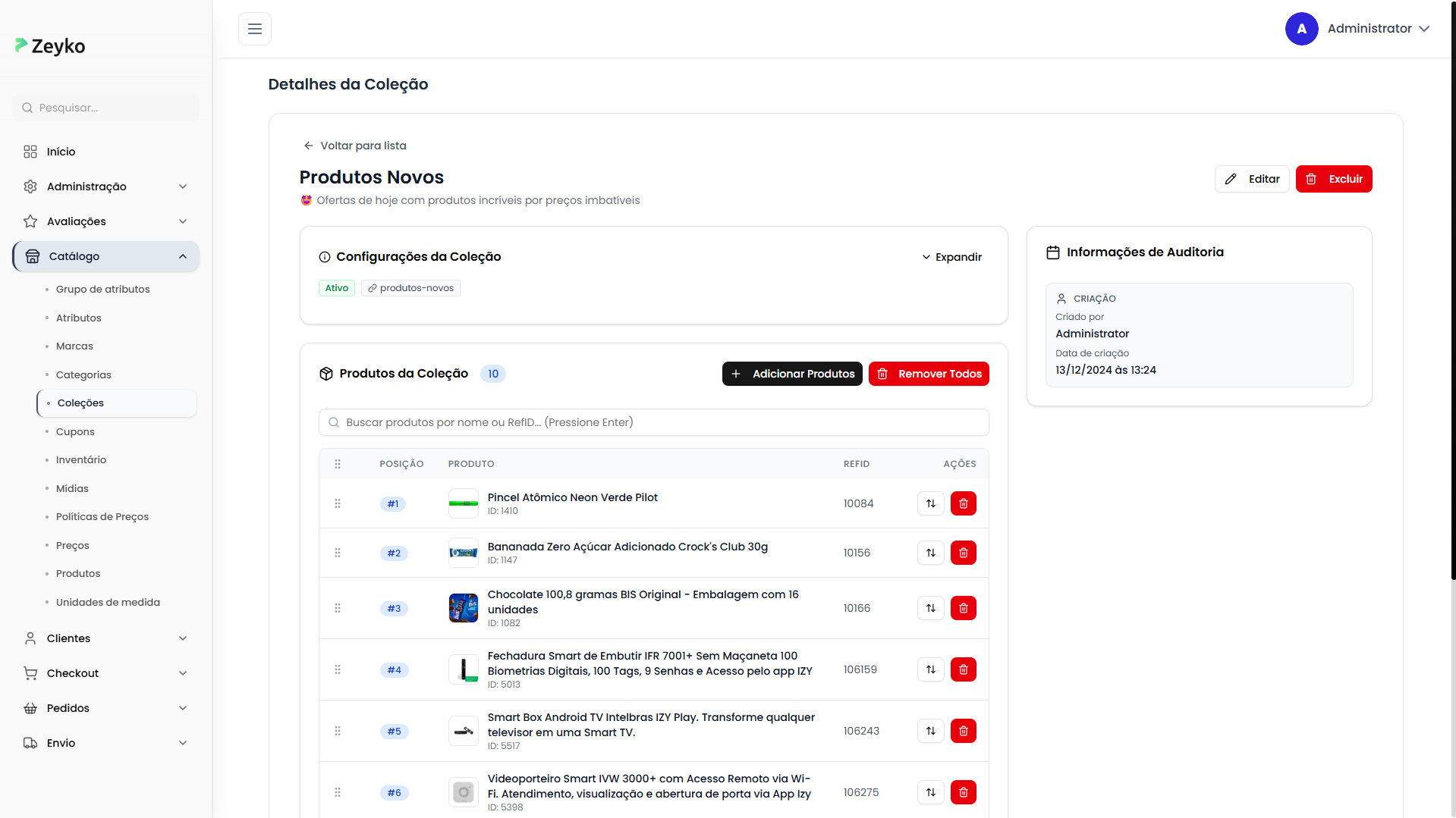 Tela de detalhes da coleção