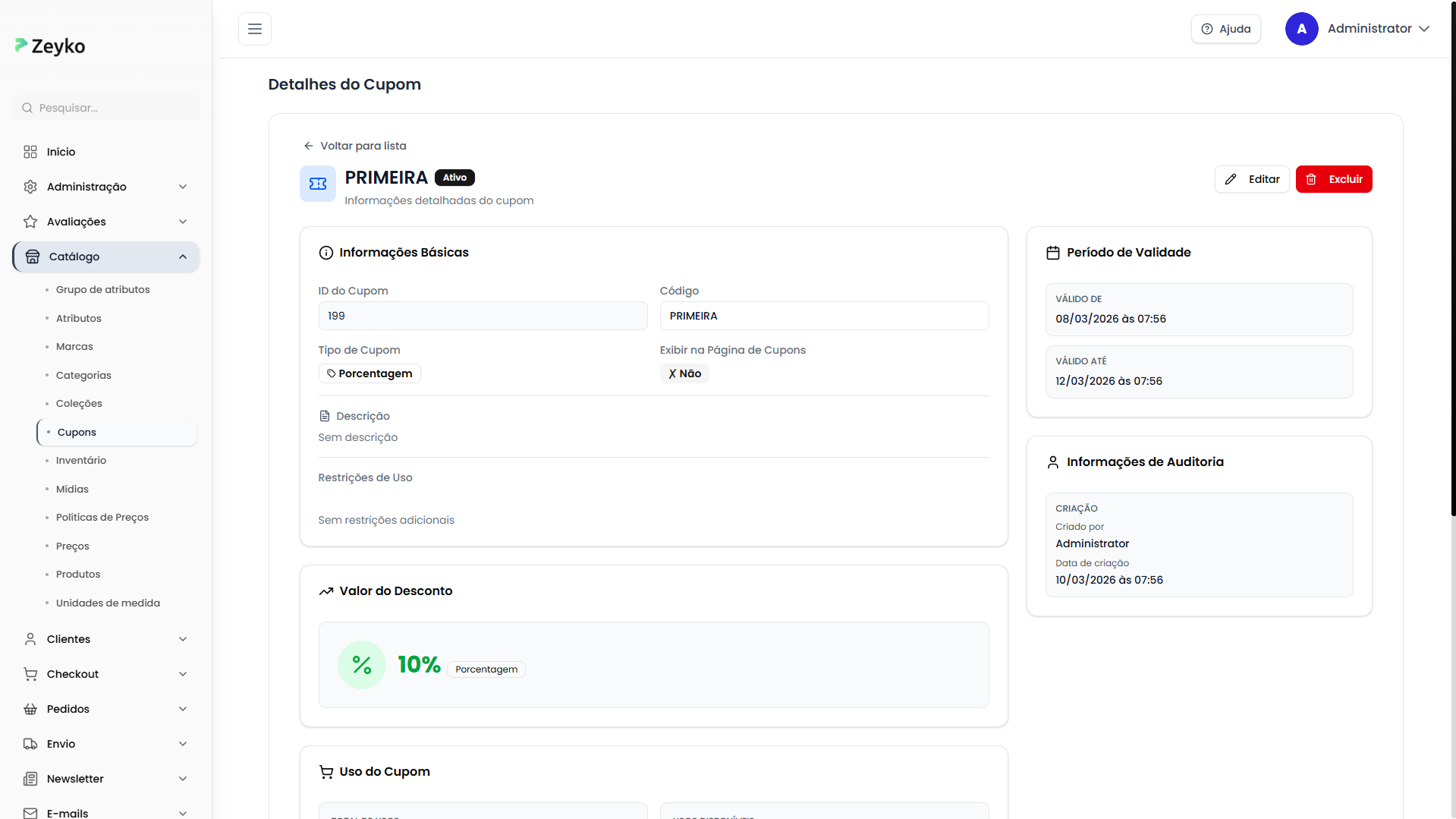 Tela de detalhes do cupom