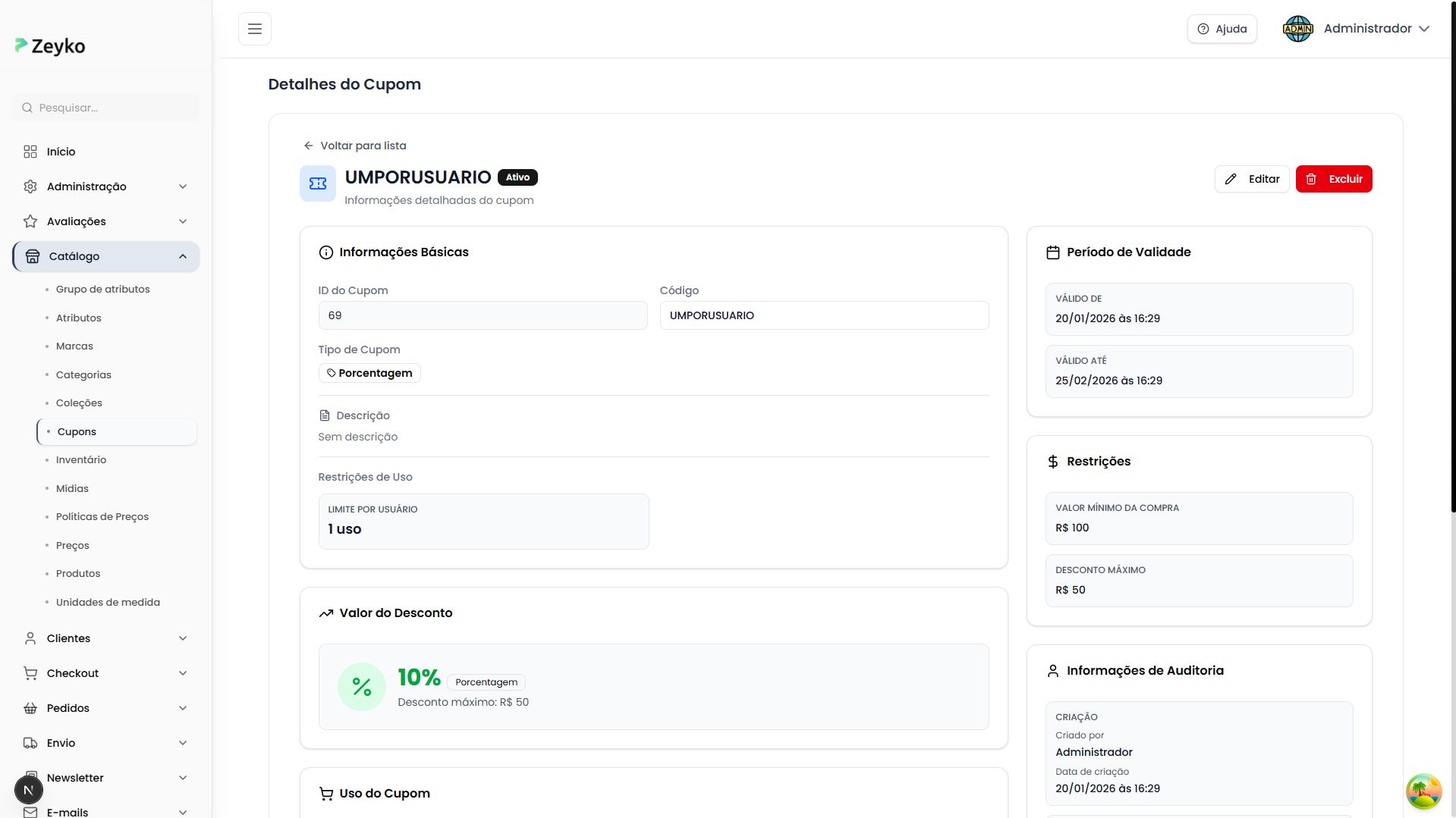 Tela de detalhes do cupom