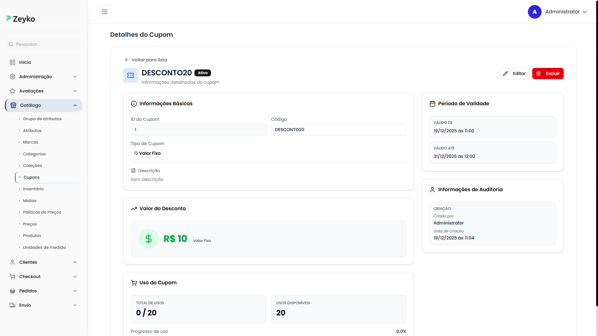 Tela de detalhes do cupom