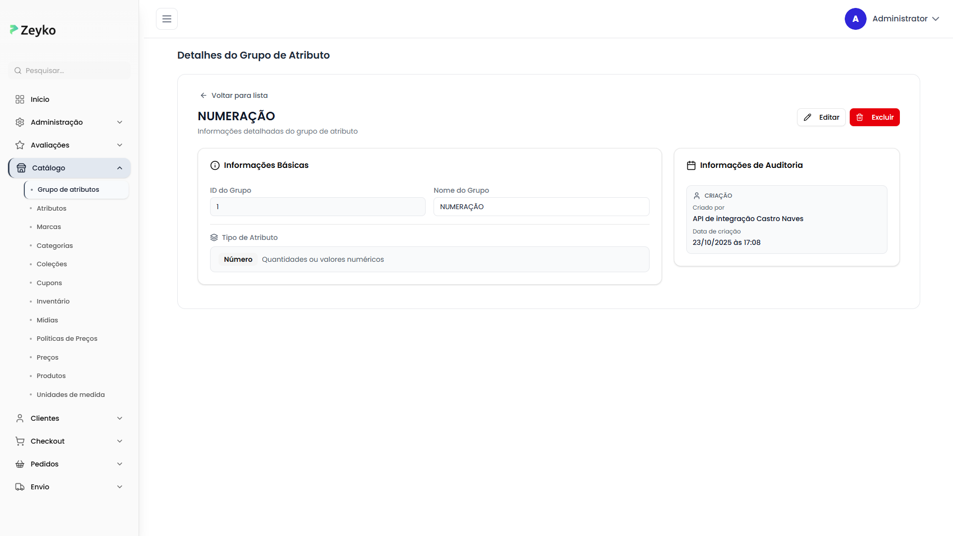 Tela de detalhes do grupo