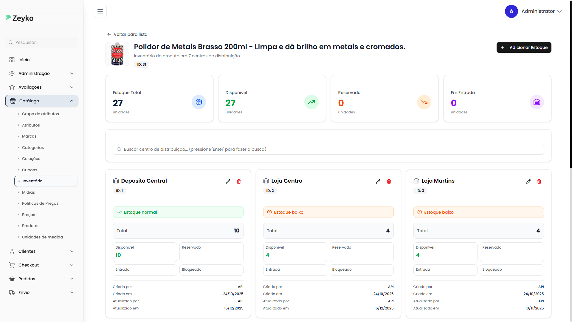 Tela de detalhes do inventário