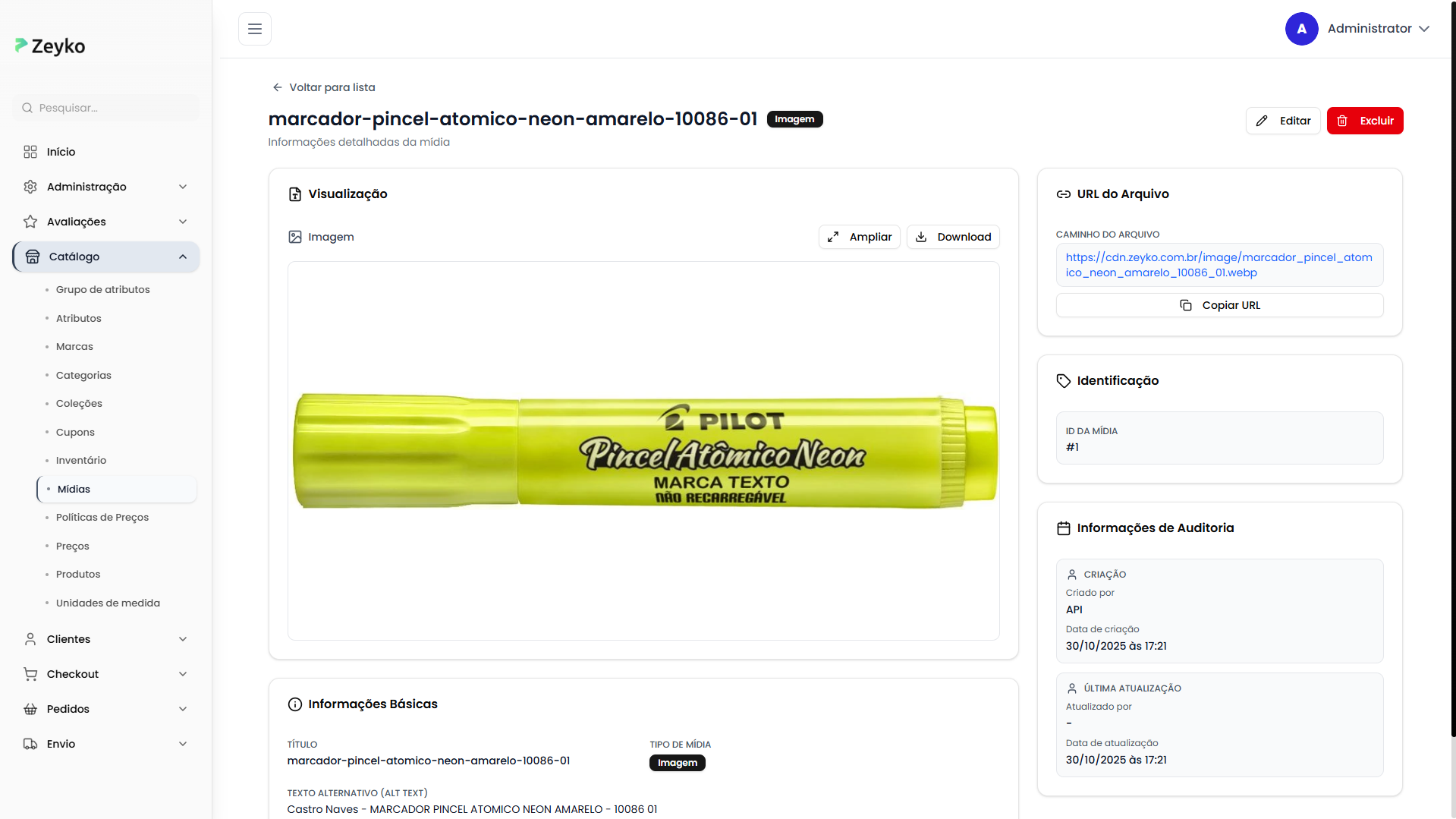 Tela de detalhes da mídia