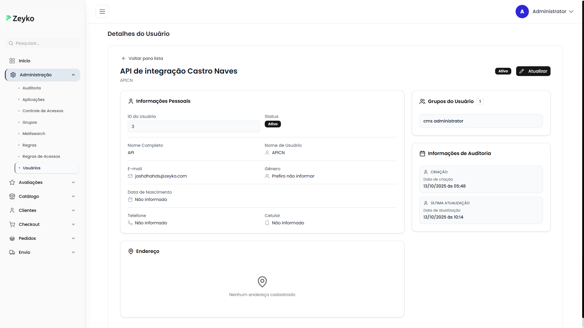 Tela de detalhes do usuário