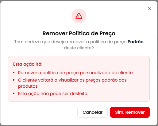 Diálogo de confirmação de exclusão de política