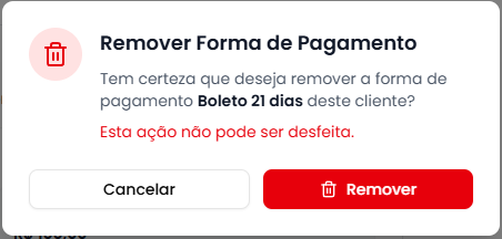 Diálogo de confirmação de remoção