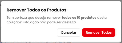 Diálogo de remoção de todos os produtos