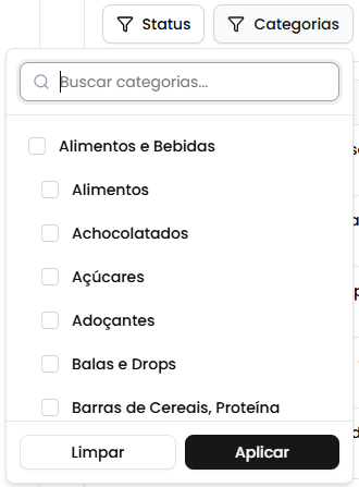 Filtro de categorias