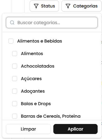 Filtro de categorias