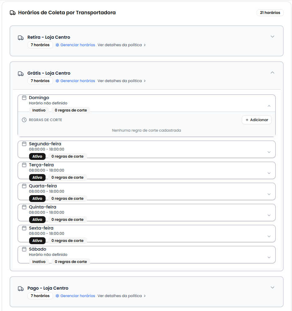 Horários expandidos