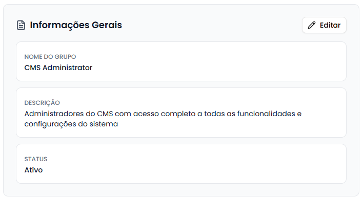 Painel de informações gerais
