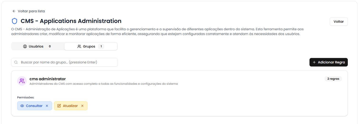 Lista de grupos com acesso
