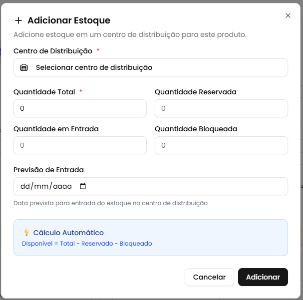 Modal adicionar estoque