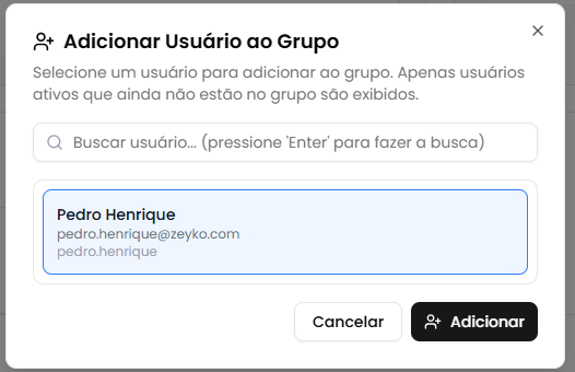 Modal de adicionar usuário