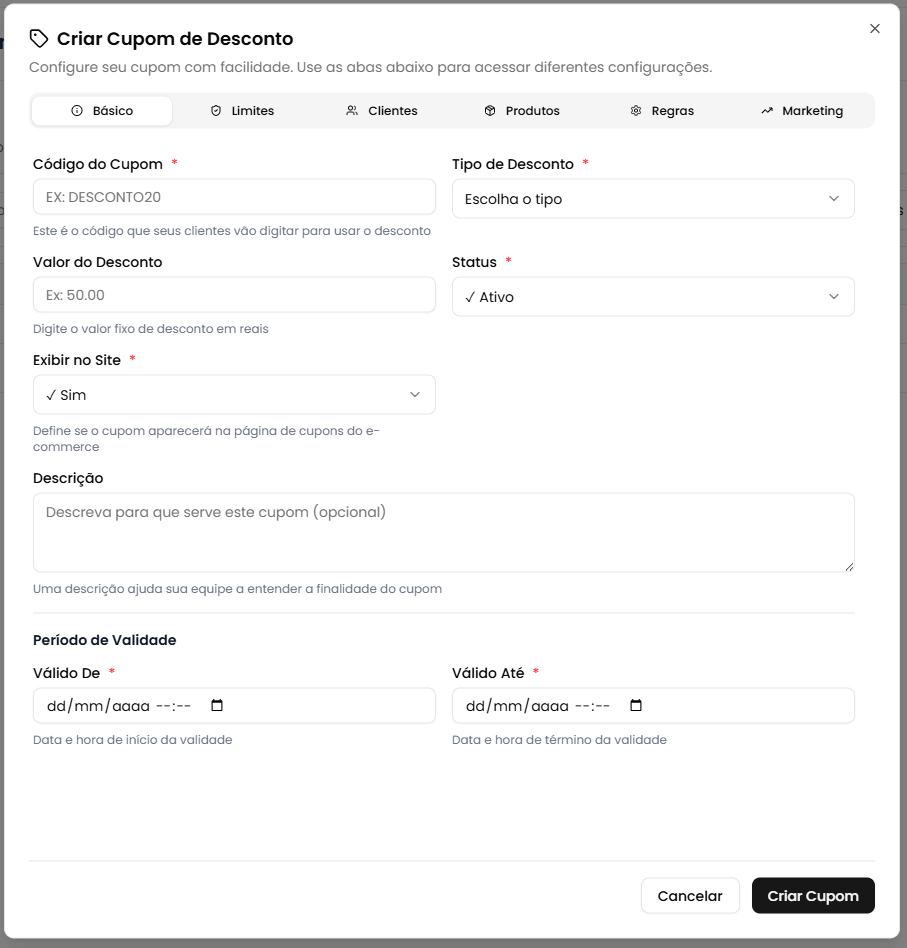 Modal de criação - Básico