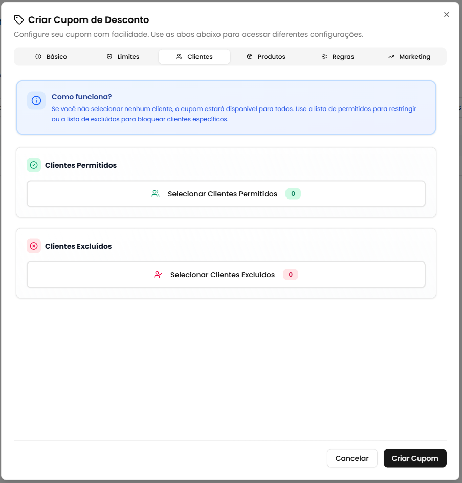 Modal de criação - Clientes