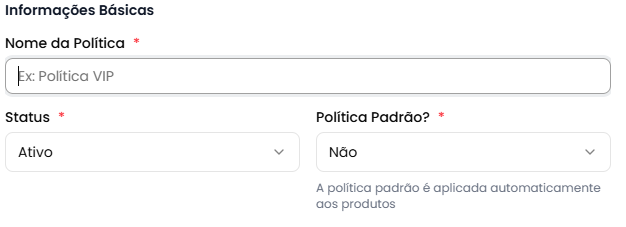 Modal de criação - Informações Básicas