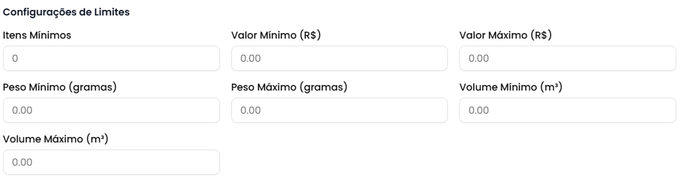 Modal de criação - Limites