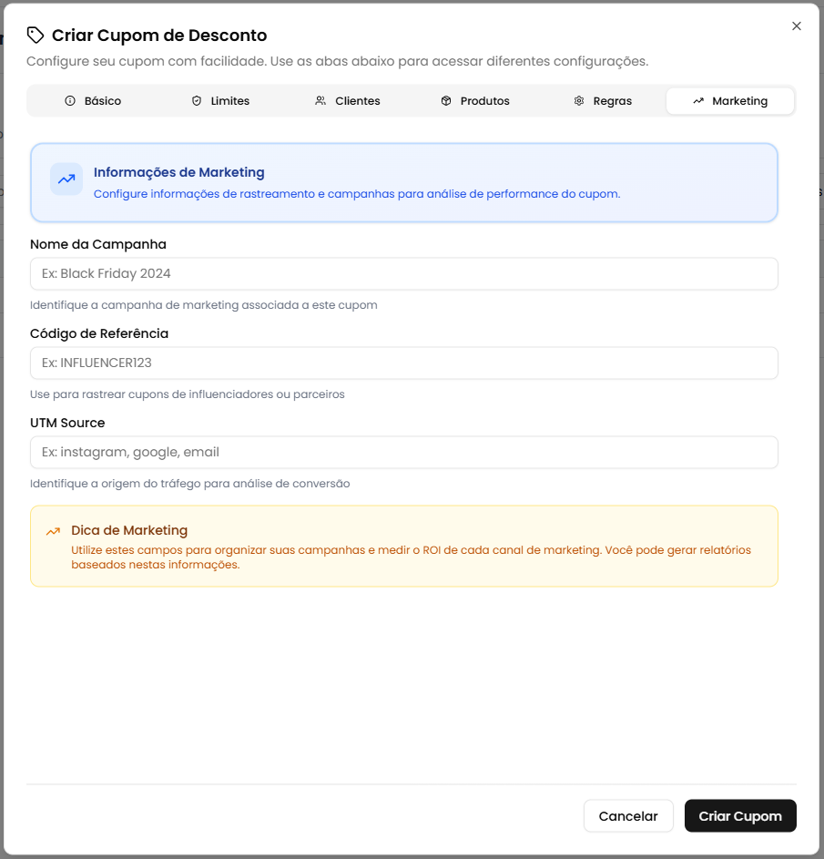 Modal de criação - Marketing
