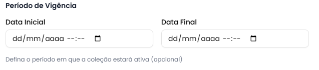 Modal de criação - Período de vigência