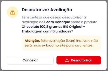 Modal de confirmação de desautorização