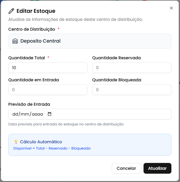 Modal editar estoque