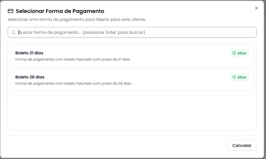 Modal de liberar pagamento