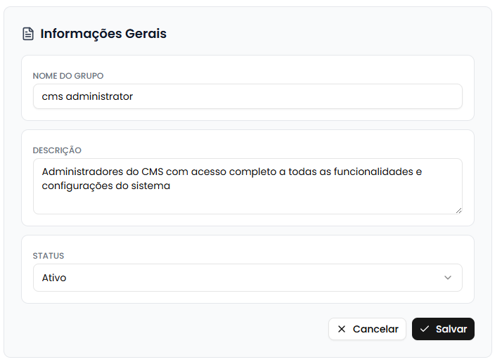 Campos em modo de edição