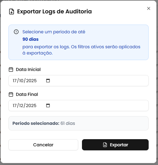 Seleção de período de datas