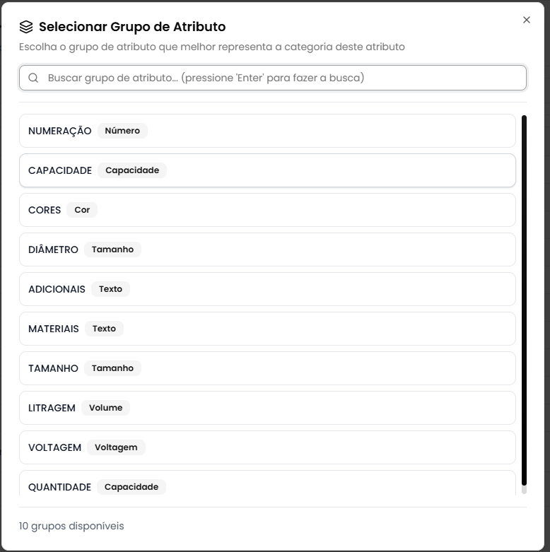 Seleção de grupo de atributo