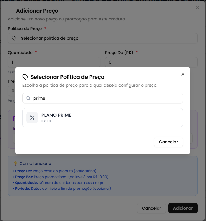 Selecionar política