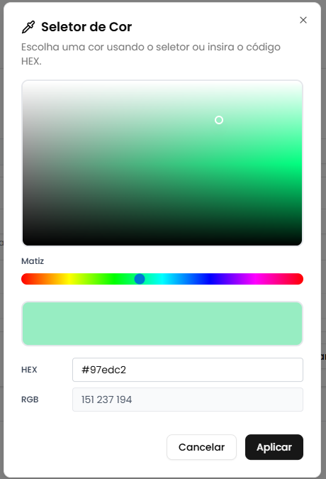 Seletor de cores em uso