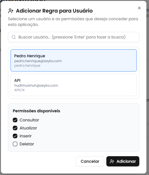 Usuário selecionado