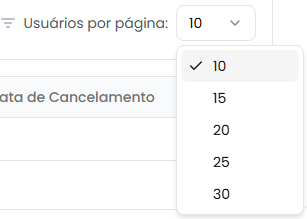 Seletor de itens por página